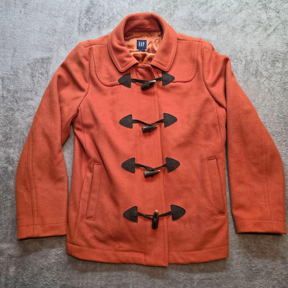 Gap Jacket Womens L Orange Wool Blend Toggle Mid Length Lined Coat Classic 2007